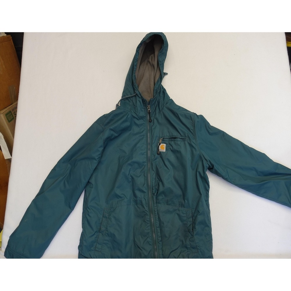 Carhartt Jacket M Green Hooded Fleece Zip Windbreaker Outdoor Winter
